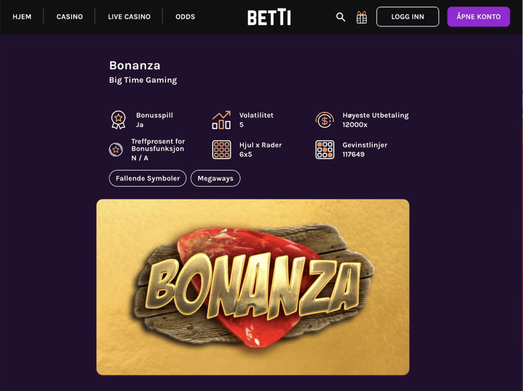 Betti Casino spillinfo Bonanza av Big Time Gaming