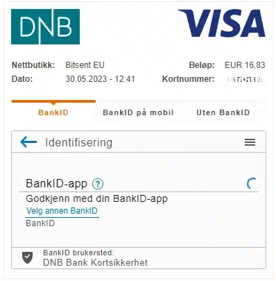 Innskudd med ditt norsk VISA kort hos Quick Slots Casino, Bekfreftelse via BankID app.