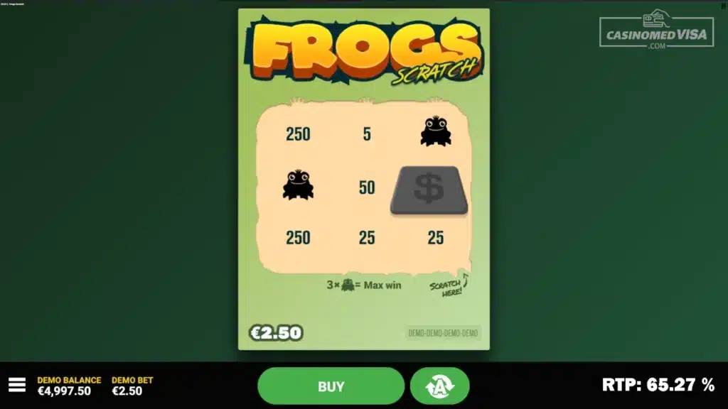Frogs Scratch skrapelodd - 250K RTP 65.27 -Hacksaw Gaming