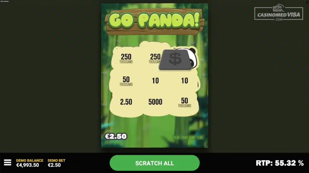 Go Panda skrapelodd - 250K RTP 55.32 - Hacksaw Gaming