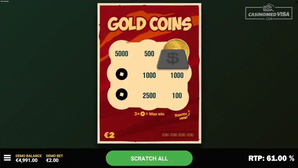 Gold Coins skrapelodd 100K RTP 61.00 Hacksaw Gaming 1200x675 1