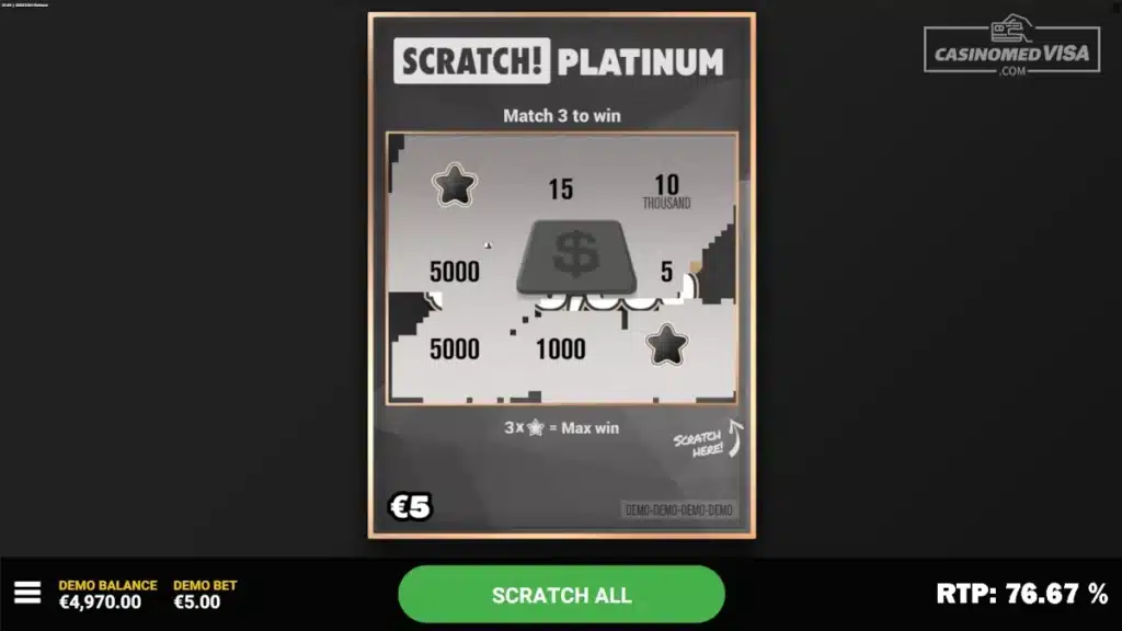 Scratch! Platinum skrapelodd - 500K RTP 76.67 - Hacksaw Gaming