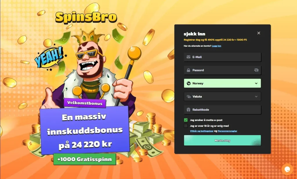SpinsBro Casino - Registrer deg