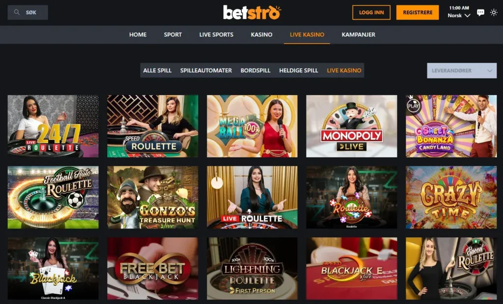 betstro live casino lobby