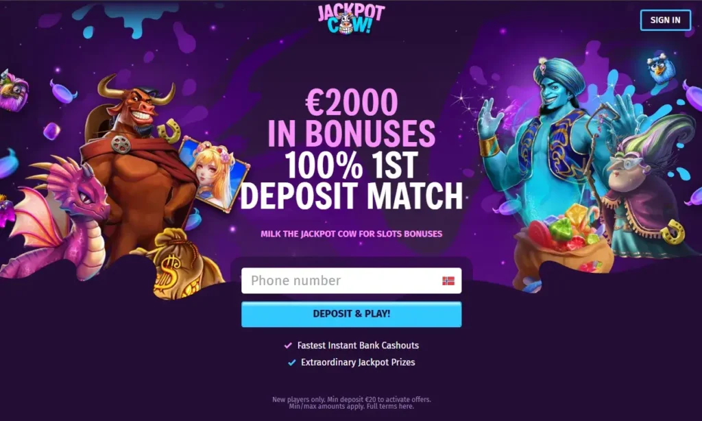 JackpotCow Casino - Registrering og Velkomstbonus