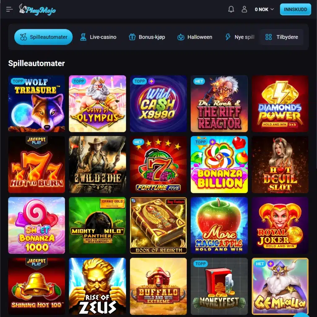 PlayMojo Casino Spilleautomater