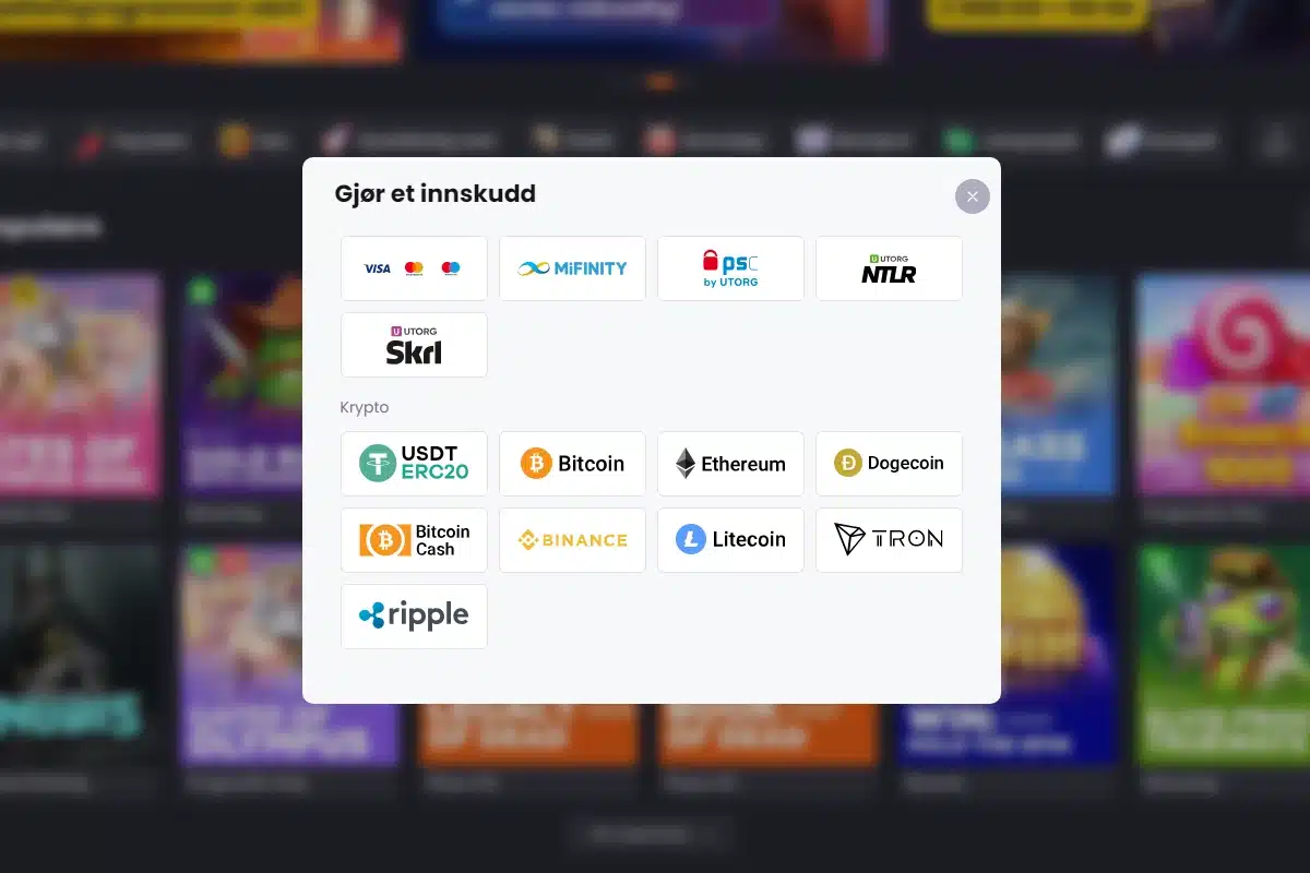 Innskudd på casino med Skrill, Neteller og PSC via UTORG