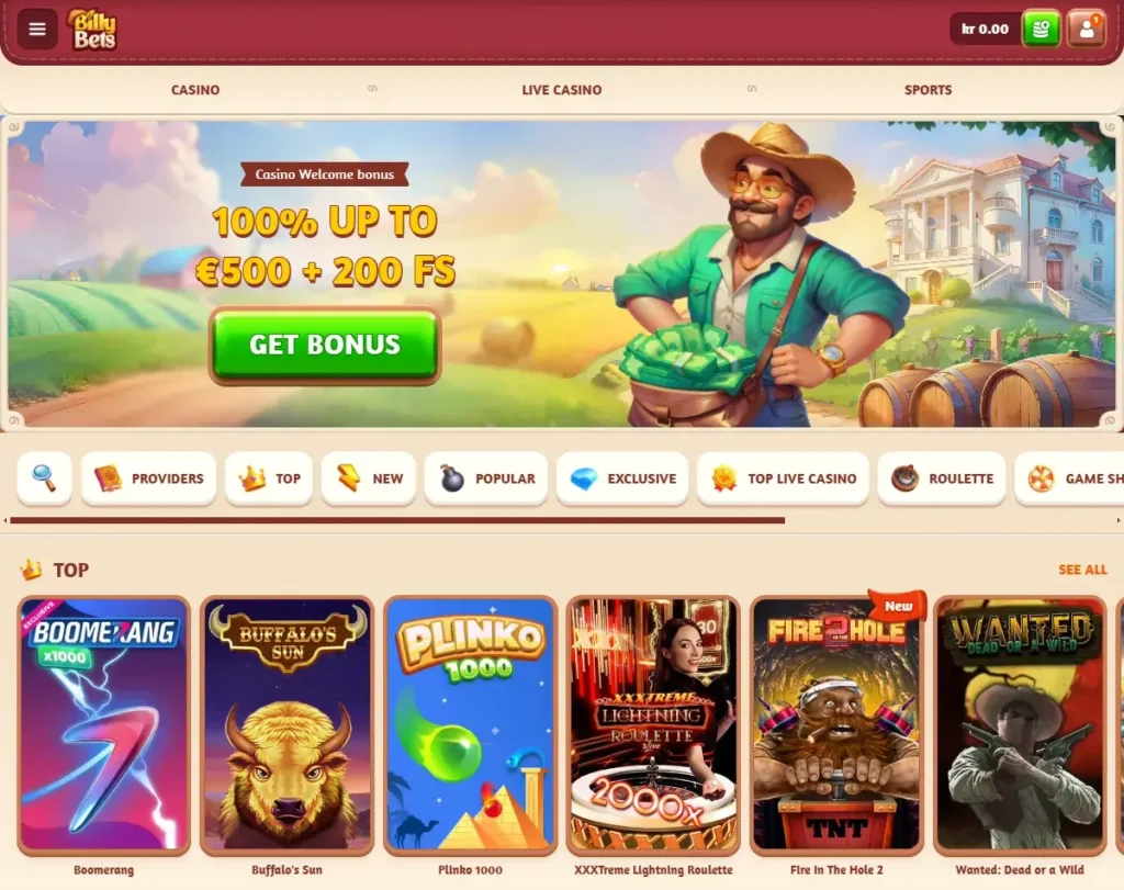 BillyBets Casino Index side