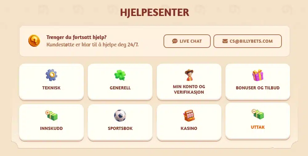 BillyBets Hjelpsenter