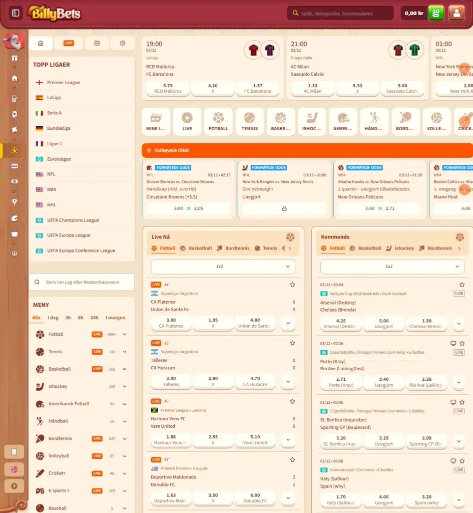 BillyBets Sportsbook og Betting