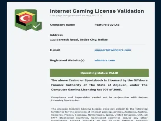 Anjouan winnerz license e1748459421255