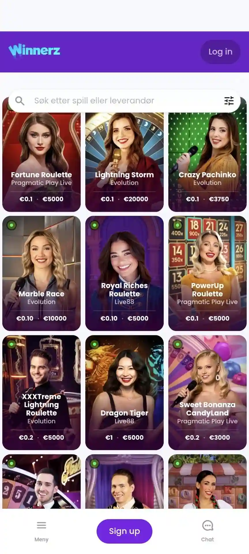 Winnerz Live casino mobile