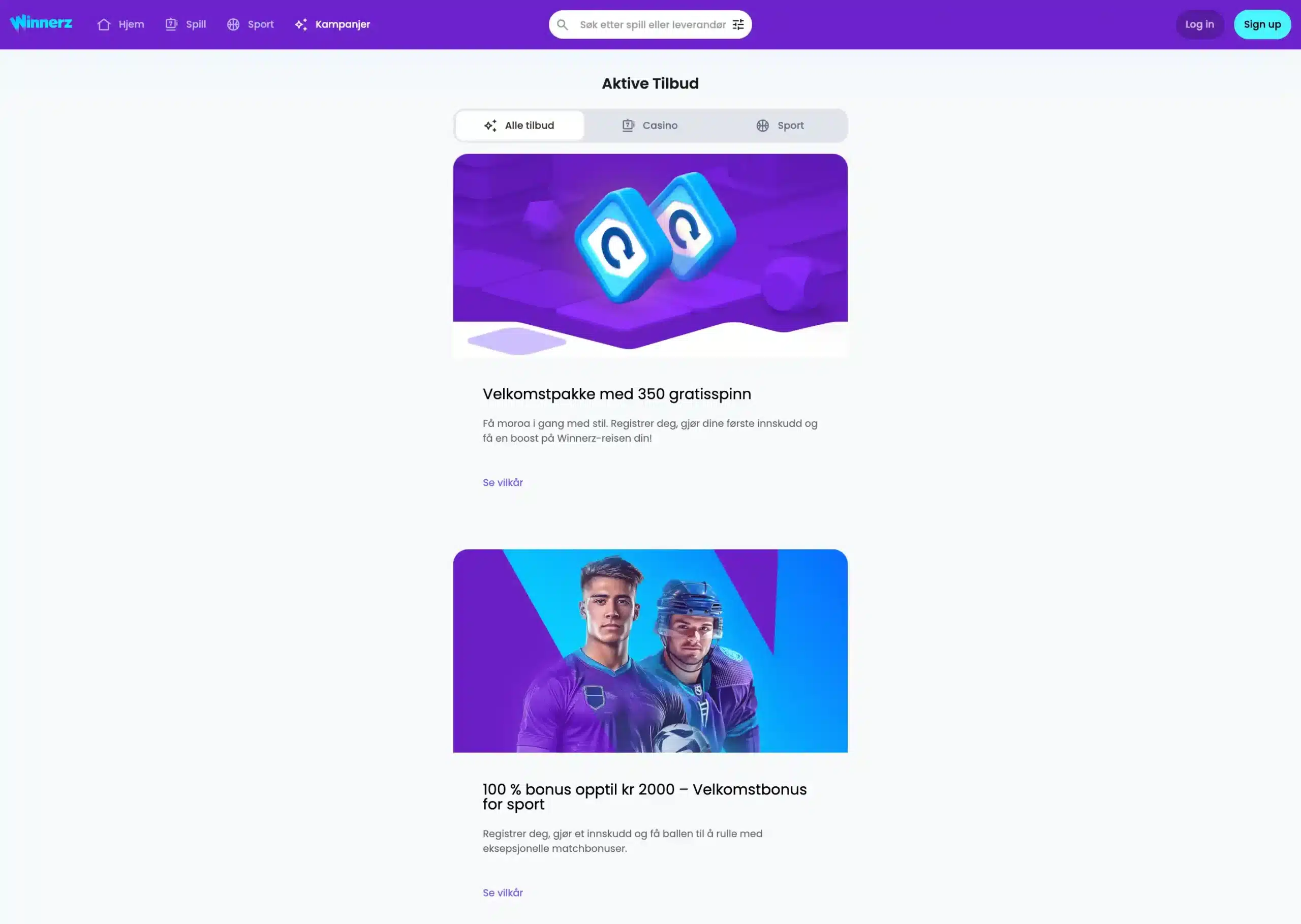 Winnerz frontpage desktop