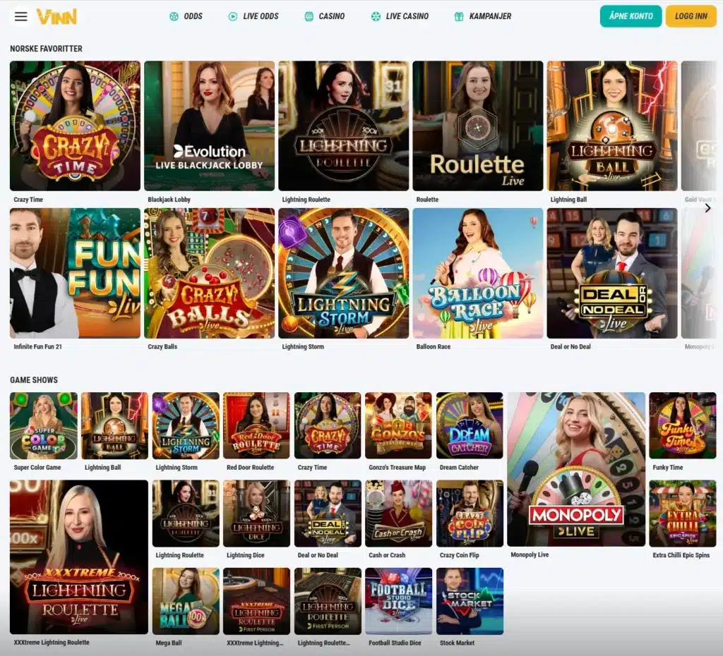 Vinn Casino Live casinospill 1