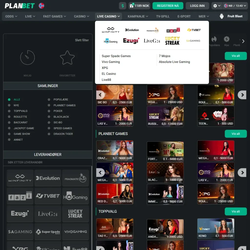 Planbet Livecasinospill