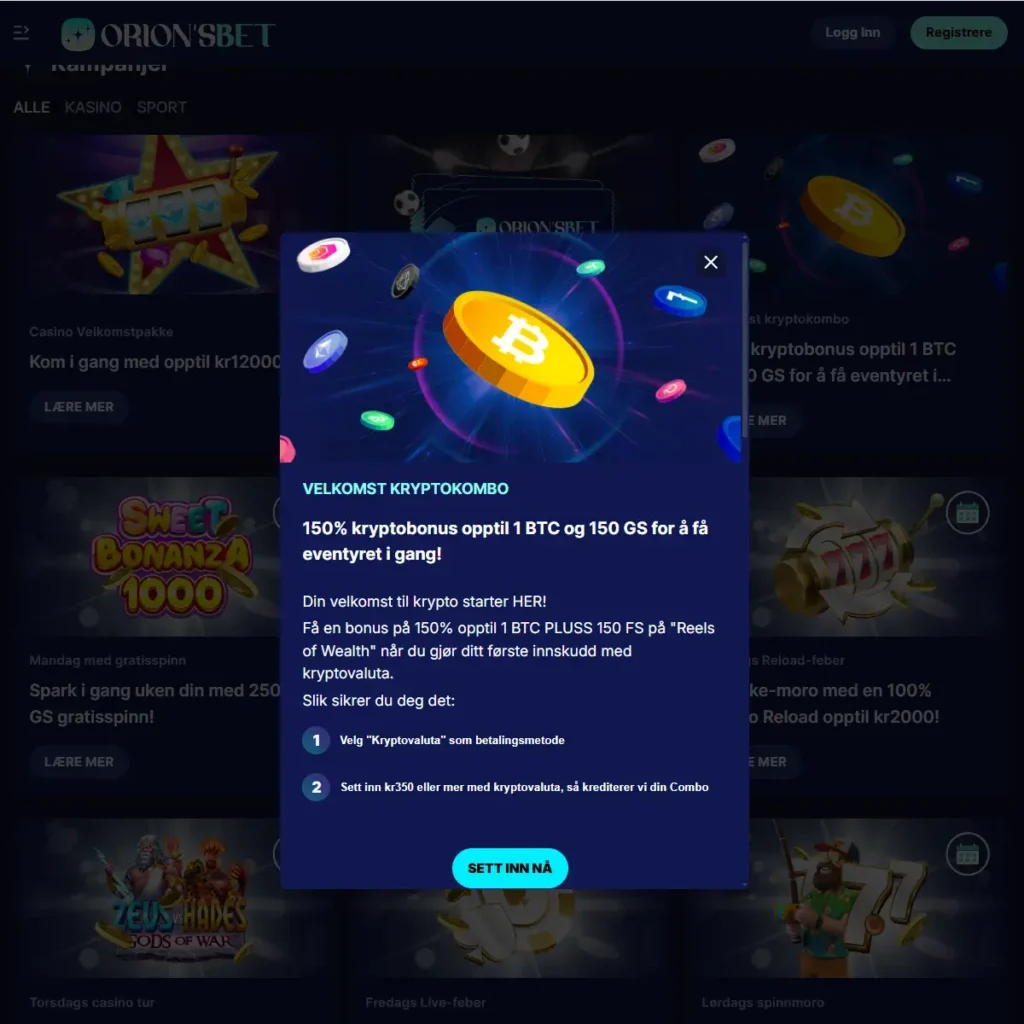 Orionsbet Velkomstbonus krypto