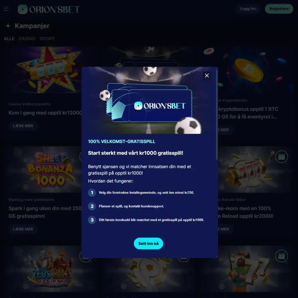 Orionsbet Velkomstbonus sport