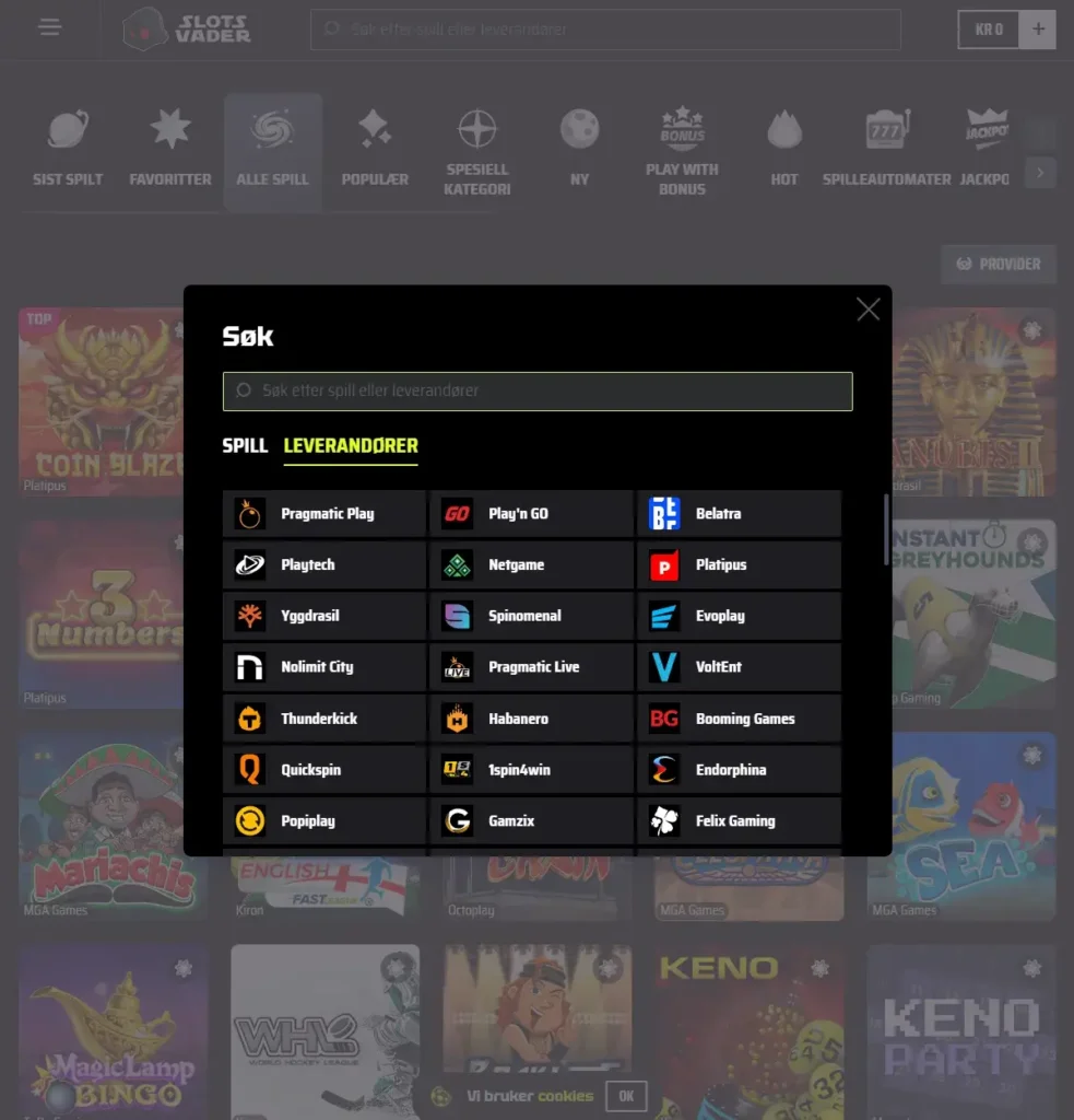 Slotvader Casino Spillutvalg