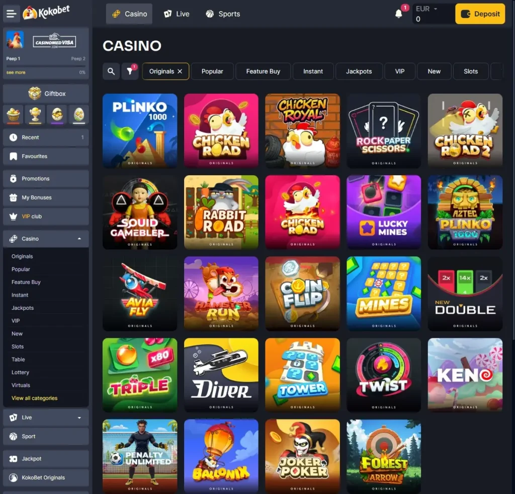 Kokobet Casino Originals spel