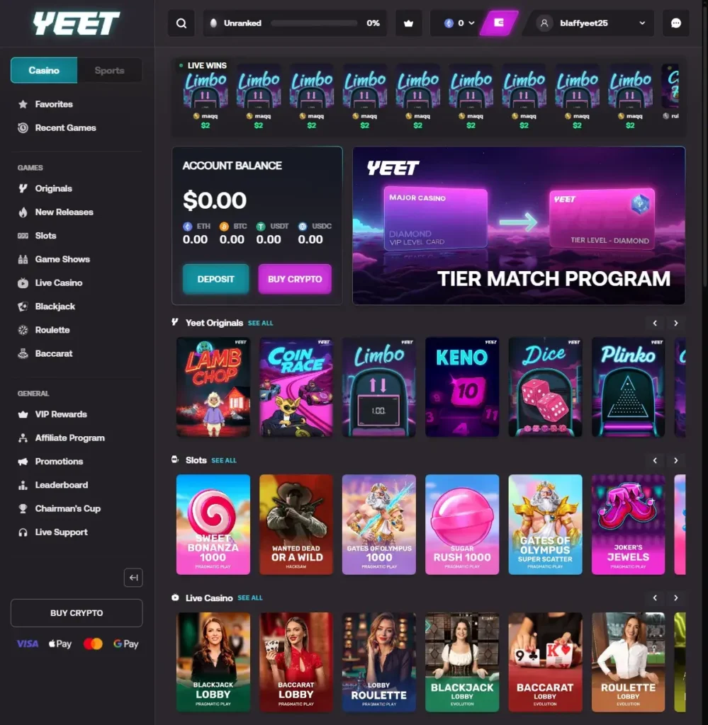 YEET Casino (2026) - Crypto casino med VISA betalninger!