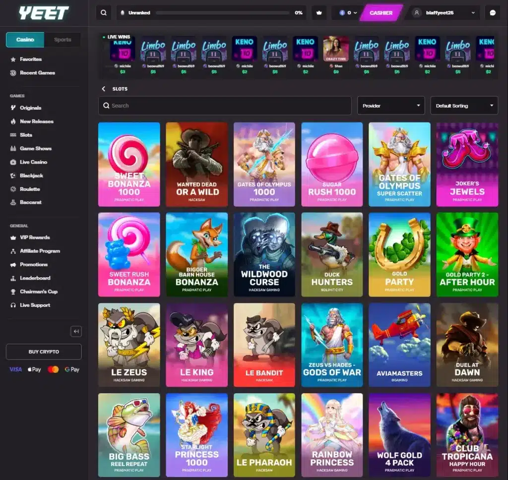 YEET Casino (2026) - Crypto casino med VISA betalninger!