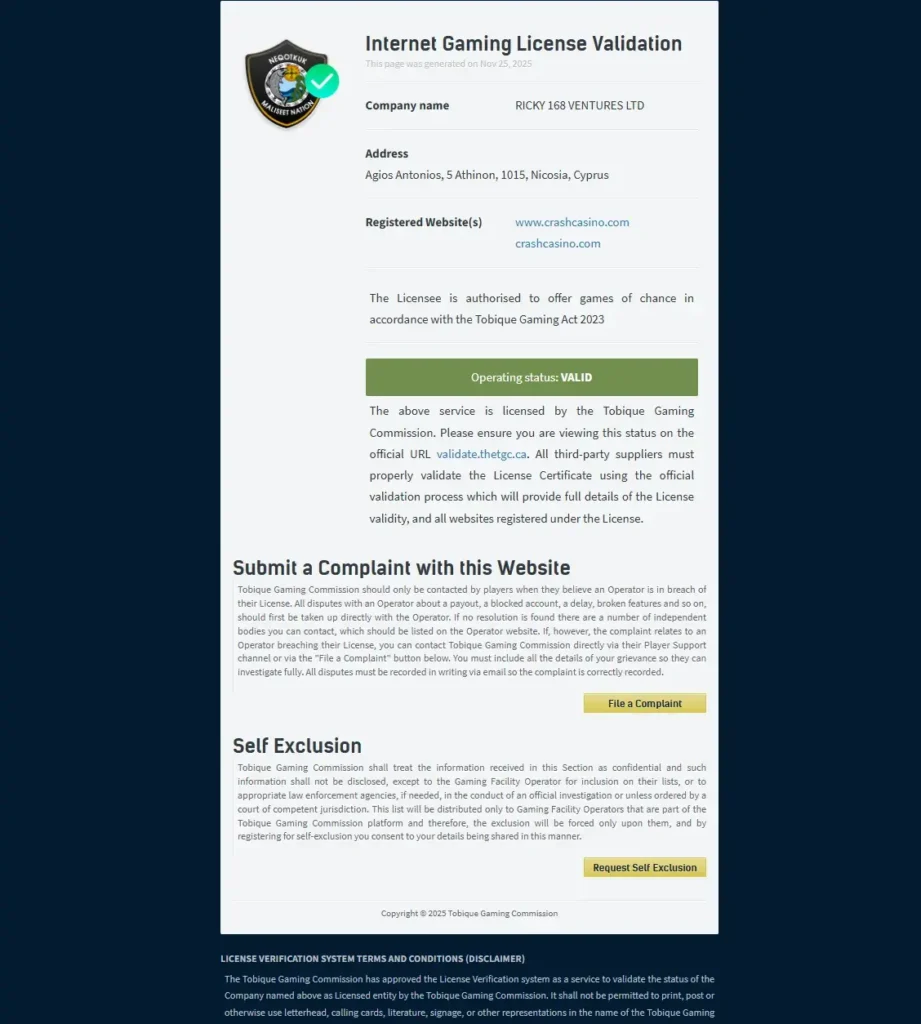 Ricky 168 Ventures Ltd Crashcasino.com