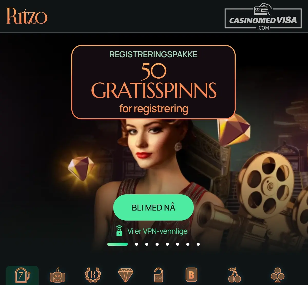 Ritzo Casino - 50 FS ved registrering uten innskudd