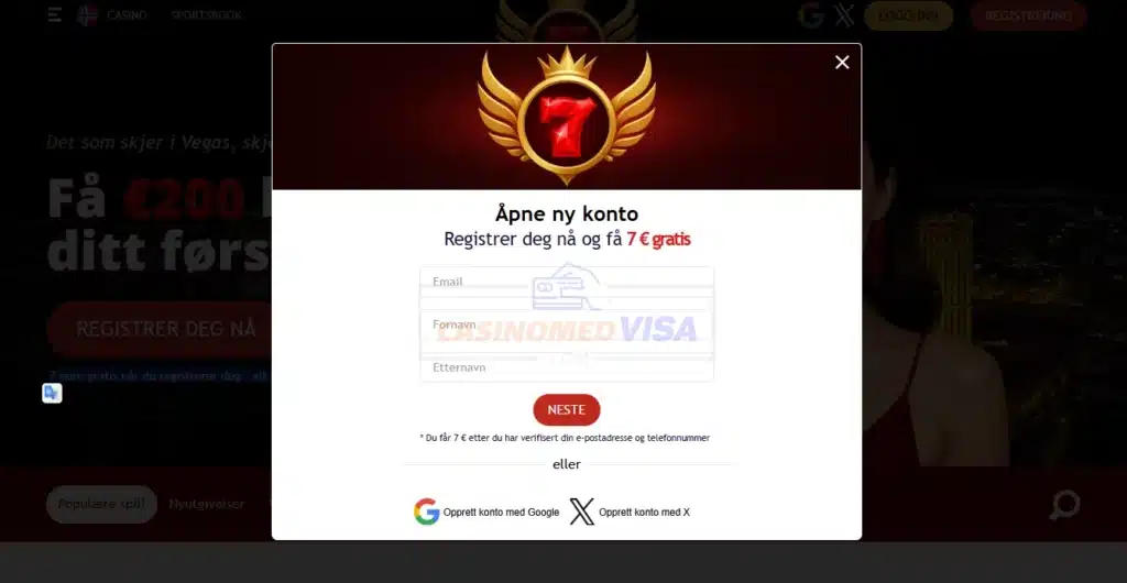 7 euro gratis ved registrering hos 7Red Casino 