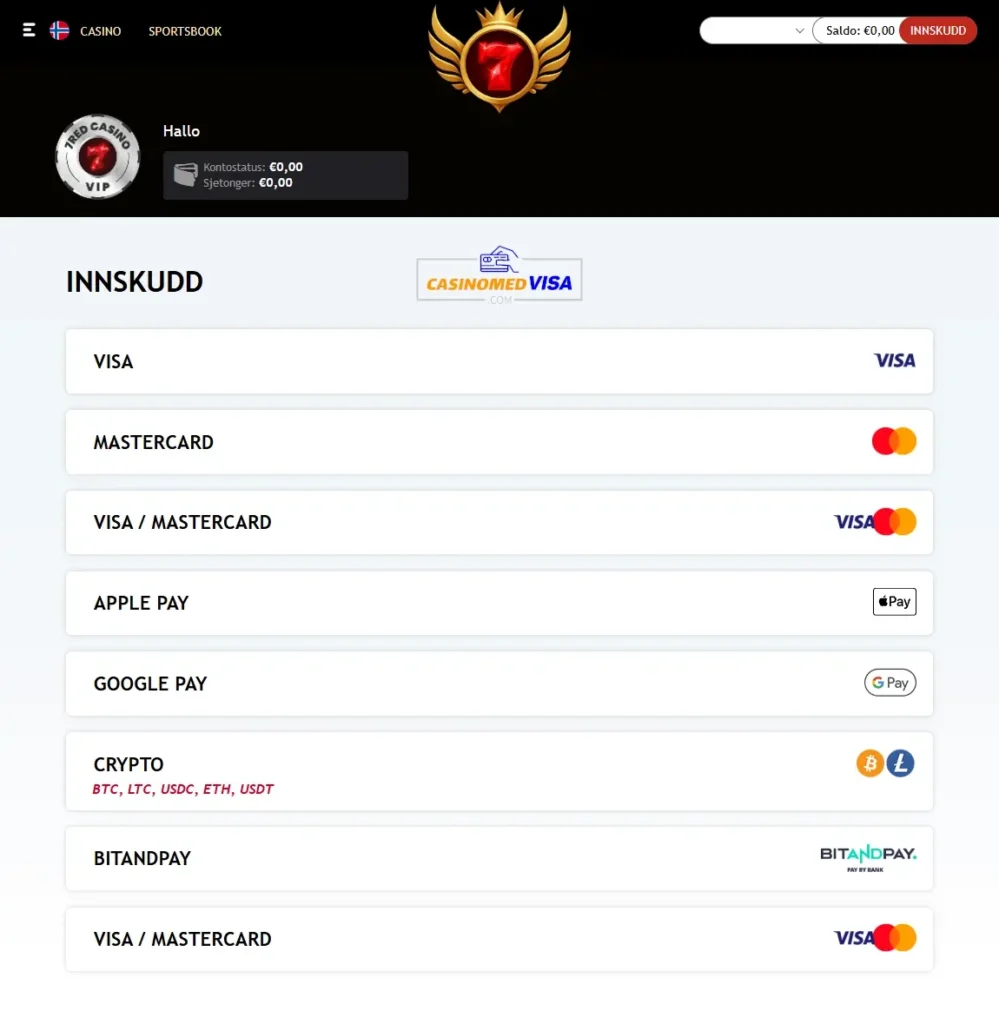 7Red Casino Betalninger