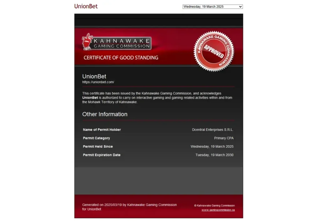 Unionbet Casino Lisens