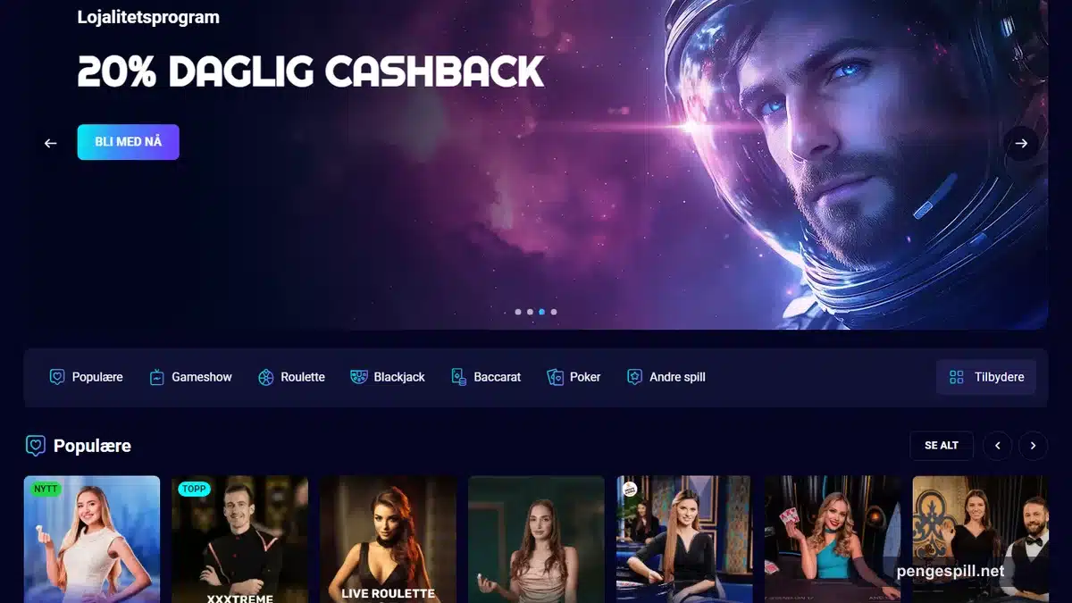 Spinjo Casino live casino med roulette blackjack baccarat og gameshow